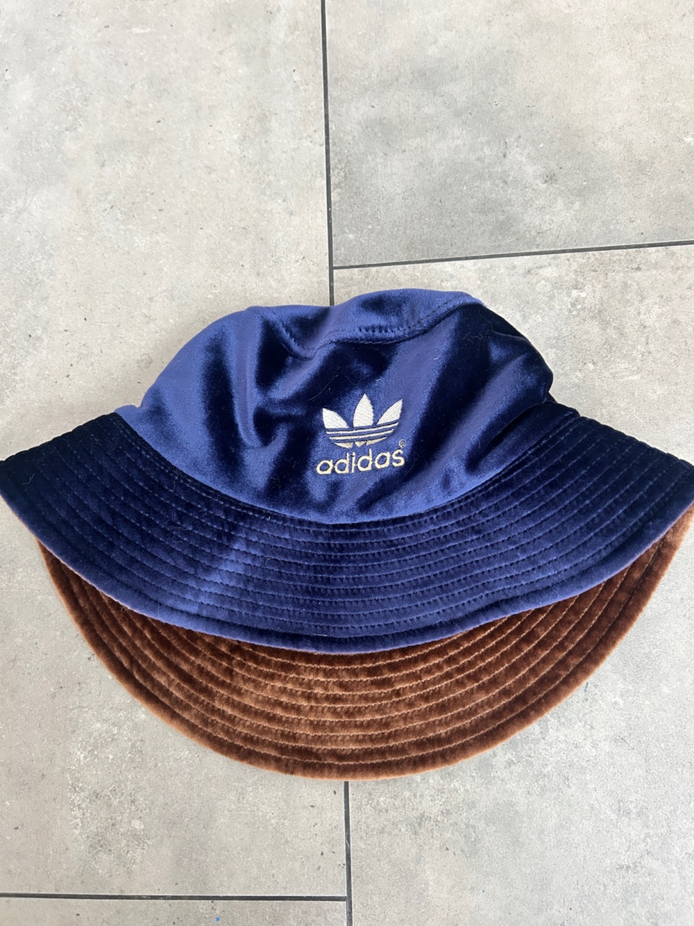 Vintage adidas reversible blue brown velvet bucket hat